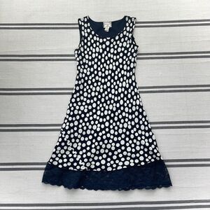 April Cornell VTG Sleeveless Black Midi Dress M White Polka Dots Lace Layered